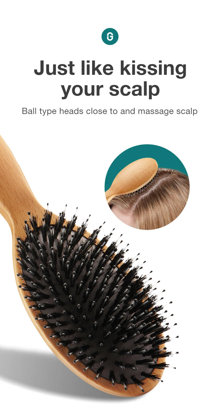 Escova MR.GREEN de Cerdas Naturais — Para Cabelos Cacheados, Grossos e Longos | Massageadora e Desembaraçadora