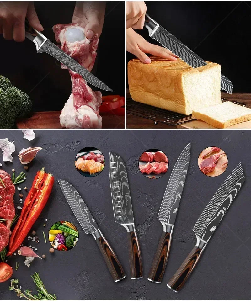Conjunto de Facas de Cozinha Damascus — Faca de Chef Profissional