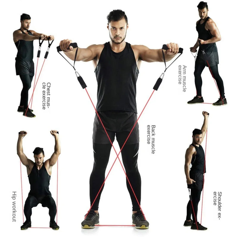Corda Elástica Fitness 5 Tubos — Bandas de Resistência para Yoga, Alongamento e Treino Abdominal