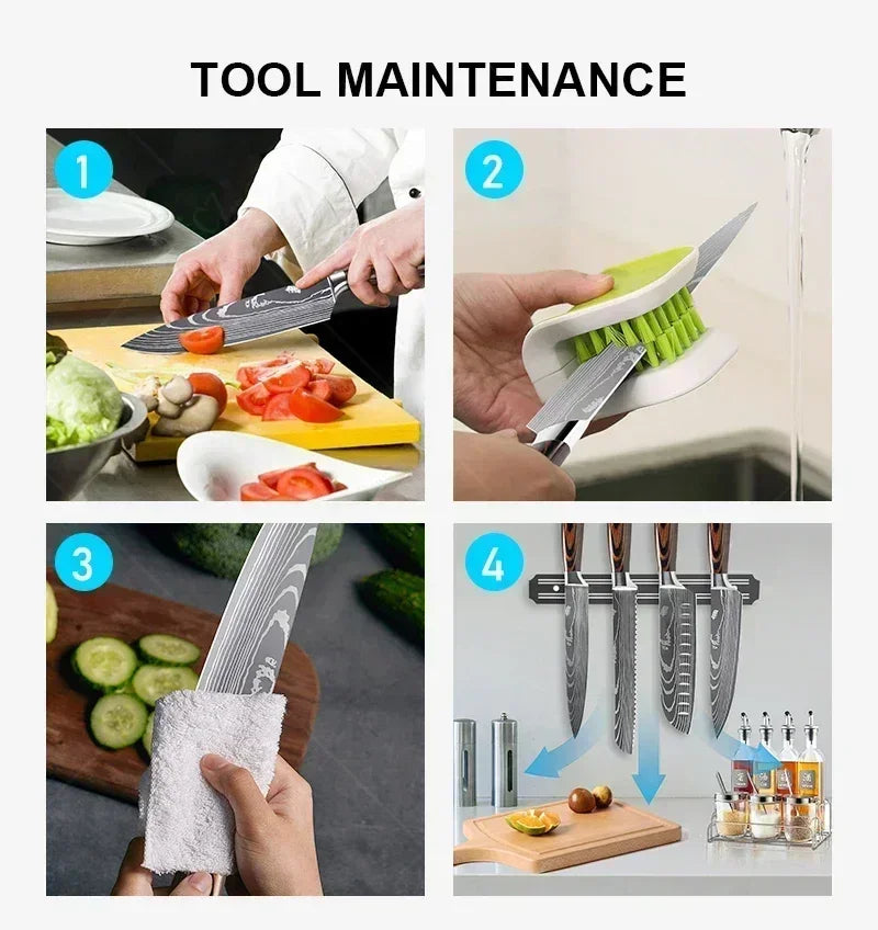 Conjunto de Facas de Cozinha Damascus — Faca de Chef Profissional