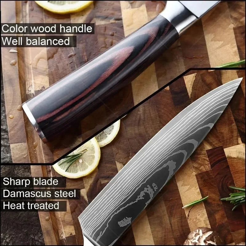Conjunto de Facas de Cozinha Damascus — Faca de Chef Profissional