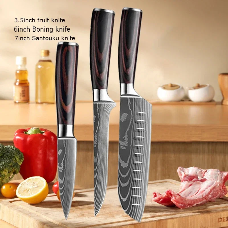 Conjunto de Facas de Cozinha Damascus — Faca de Chef Profissional