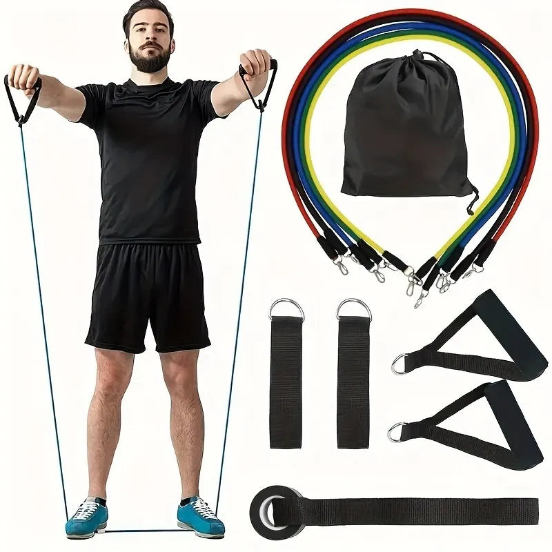Corda Elástica Fitness 5 Tubos — Bandas de Resistência para Yoga, Alongamento e Treino Abdominal