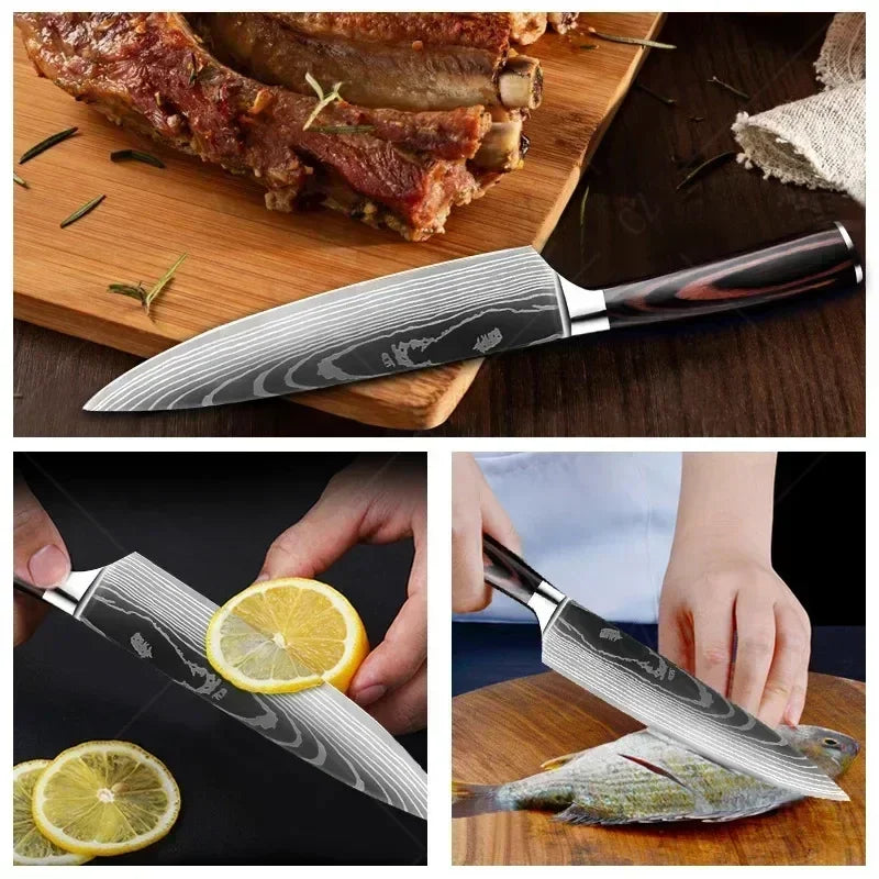 Conjunto de Facas de Cozinha Damascus — Faca de Chef Profissional