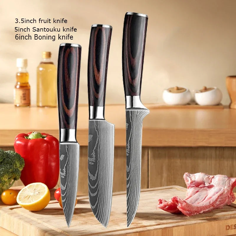 Conjunto de Facas de Cozinha Damascus — Faca de Chef Profissional