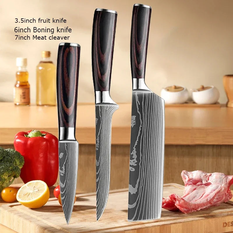 Conjunto de Facas de Cozinha Damascus — Faca de Chef Profissional