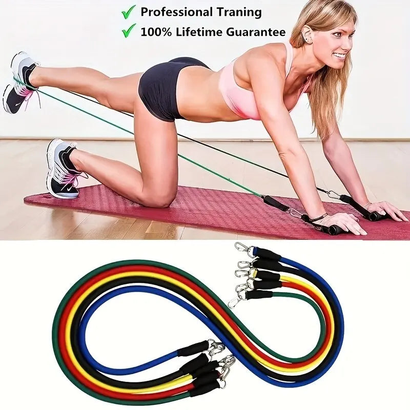 Corda Elástica Fitness 5 Tubos — Bandas de Resistência para Yoga, Alongamento e Treino Abdominal