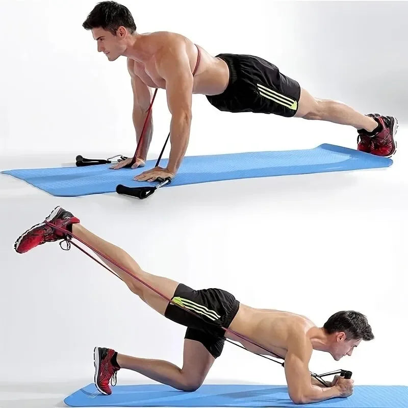 Corda Elástica Fitness 5 Tubos — Bandas de Resistência para Yoga, Alongamento e Treino Abdominal