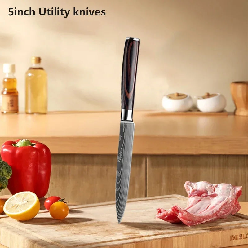 Conjunto de Facas de Cozinha Damascus — Faca de Chef Profissional