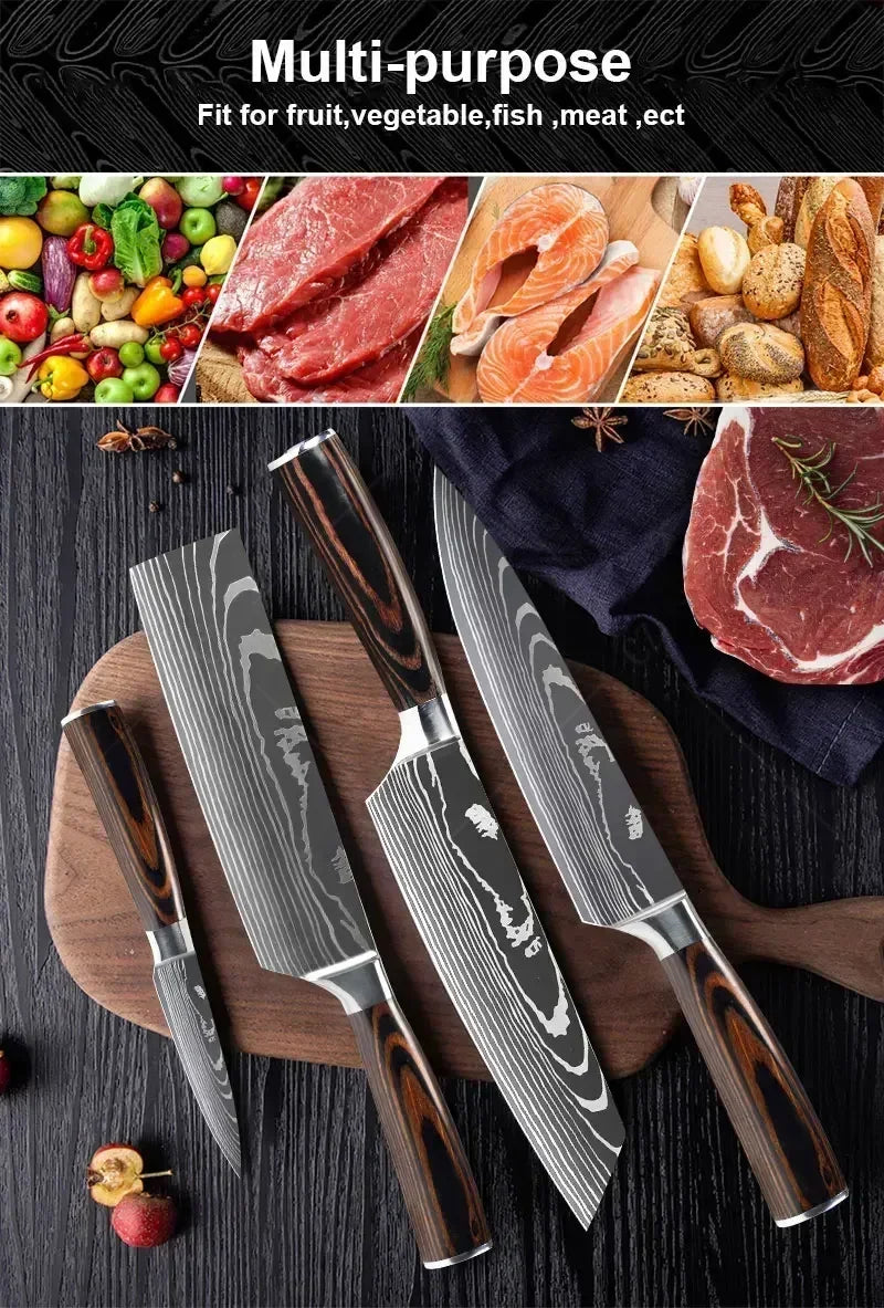 Conjunto de Facas de Cozinha Damascus — Faca de Chef Profissional