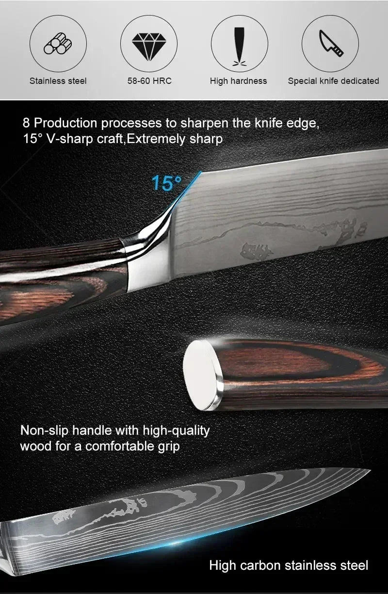 Conjunto de Facas de Cozinha Damascus — Faca de Chef Profissional