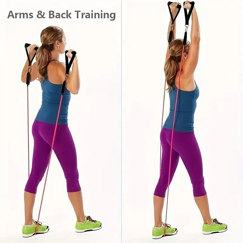 Corda Elástica Fitness 5 Tubos — Bandas de Resistência para Yoga, Alongamento e Treino Abdominal
