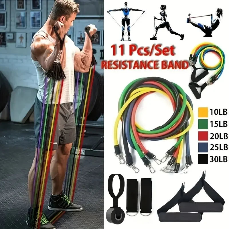 Corda Elástica Fitness 5 Tubos — Bandas de Resistência para Yoga, Alongamento e Treino Abdominal