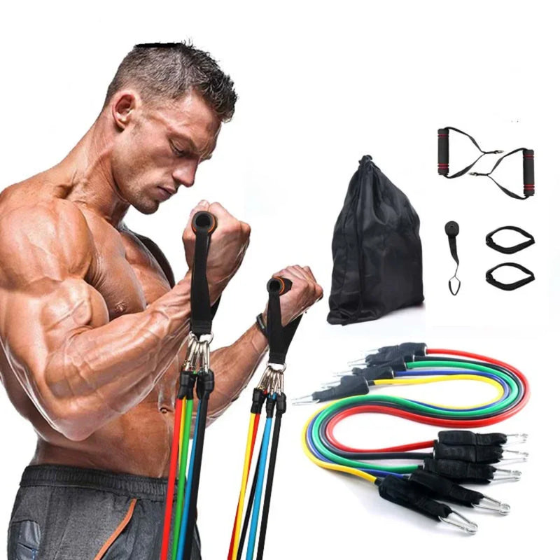 Corda Elástica Fitness 5 Tubos — Bandas de Resistência para Yoga, Alongamento e Treino Abdominal