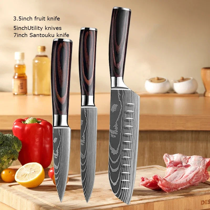 Conjunto de Facas de Cozinha Damascus — Faca de Chef Profissional