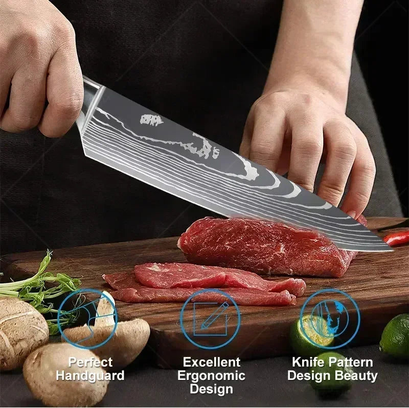 Conjunto de Facas de Cozinha Damascus — Faca de Chef Profissional