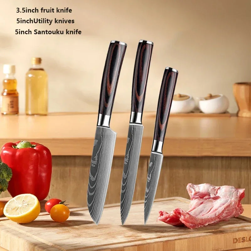 Conjunto de Facas de Cozinha Damascus — Faca de Chef Profissional