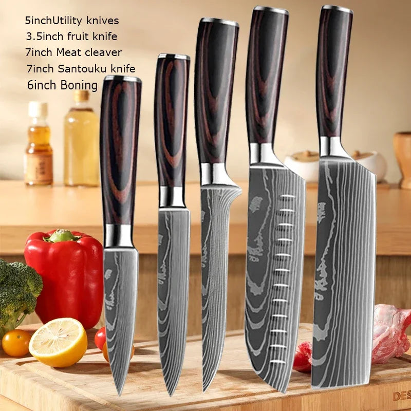 Conjunto de Facas de Cozinha Damascus — Faca de Chef Profissional