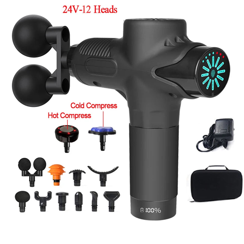 Massageador Profissional 24V — Compressa Quente e Fria, 12 Cabeças, Alta Frequência para Relaxar Músculos