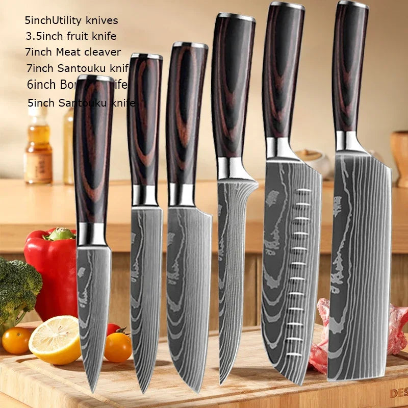 Conjunto de Facas de Cozinha Damascus — Faca de Chef Profissional
