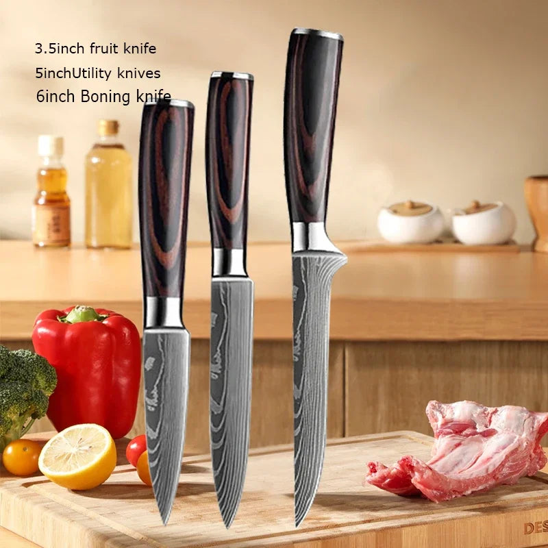Conjunto de Facas de Cozinha Damascus — Faca de Chef Profissional