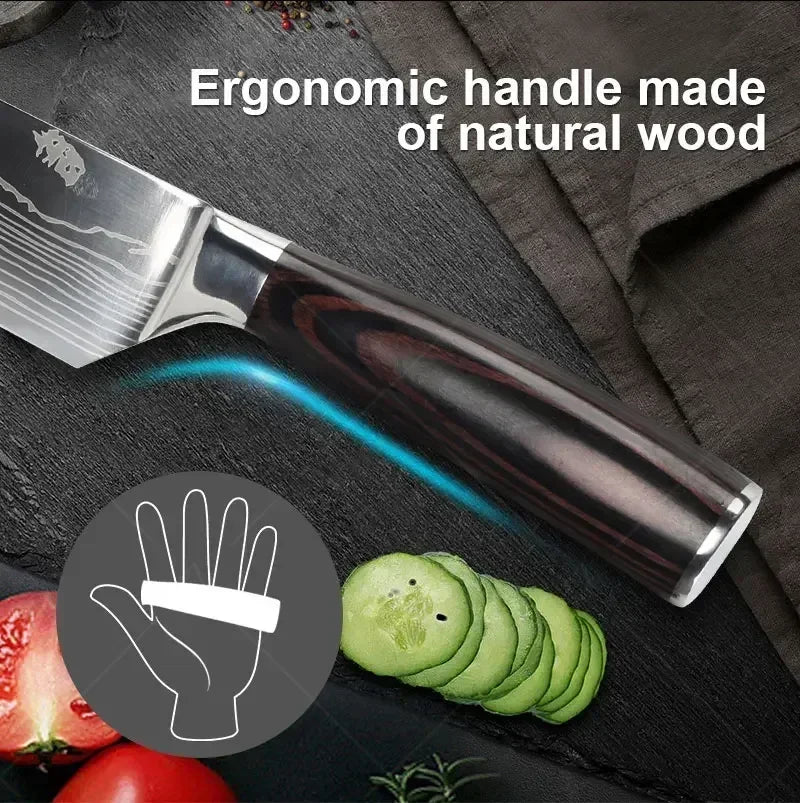 Conjunto de Facas de Cozinha Damascus — Faca de Chef Profissional