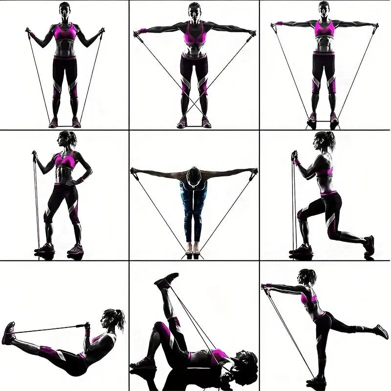 Corda Elástica Fitness 5 Tubos — Bandas de Resistência para Yoga, Alongamento e Treino Abdominal
