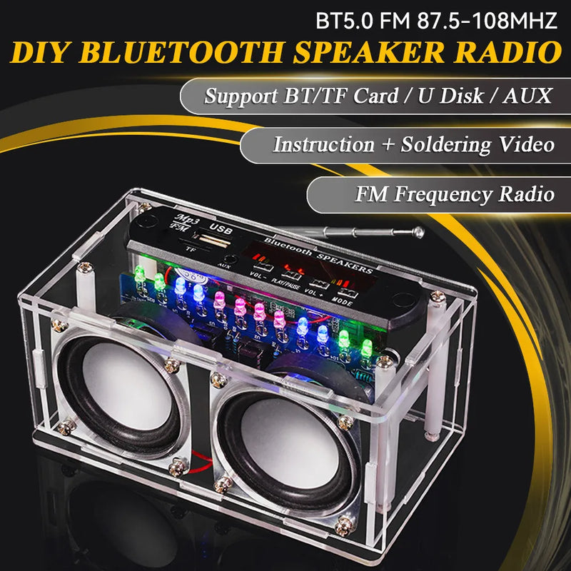 Kit DIY Caixa de Som Bluetooth com Rádio FM — Projeto Eletrônico para Montagem e Soldagem