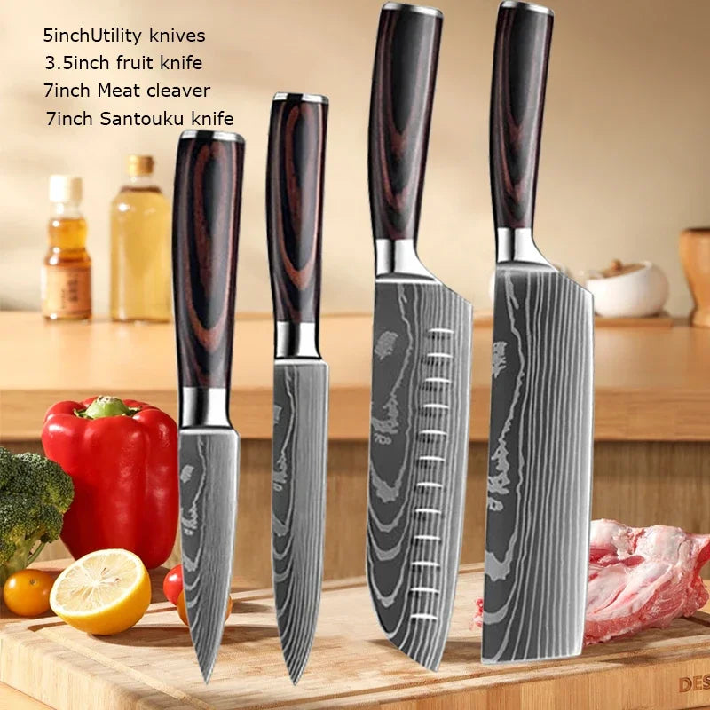 Conjunto de Facas de Cozinha Damascus — Faca de Chef Profissional