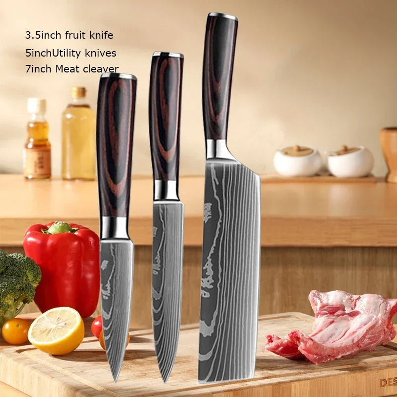 Conjunto de Facas de Cozinha Damascus — Faca de Chef Profissional